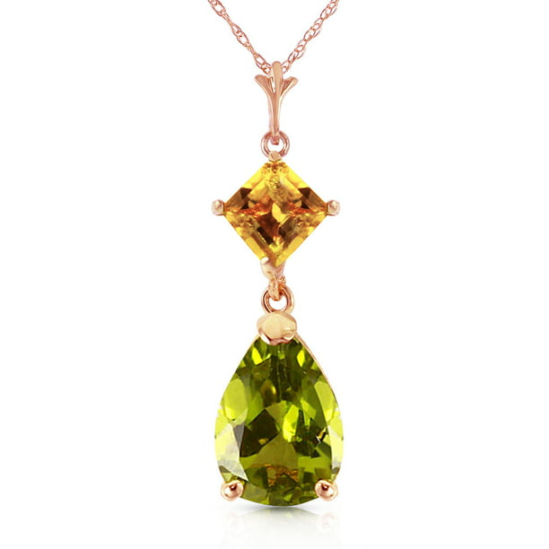ALARRI 2 Carat 14K Solid Rose Gold Necklace Natural Citrine Peridot with 20 Inch Chain Length 